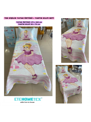 ETEHOMETEX TEK KİŞİLİK KAPİTONELİ YATAK ÖRTÜSÜ PİNK GİRL 8696474231838